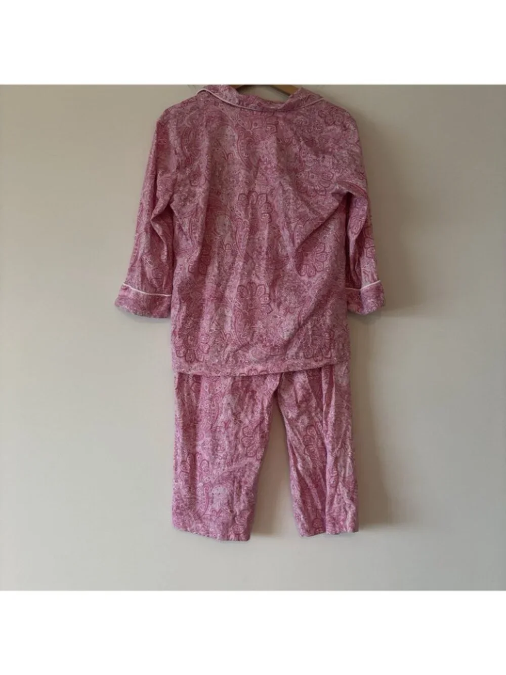 L Ralph Lauren Pajama Set Crop Women’s M Cotton Pink Paisley Cottagecore Preppy
